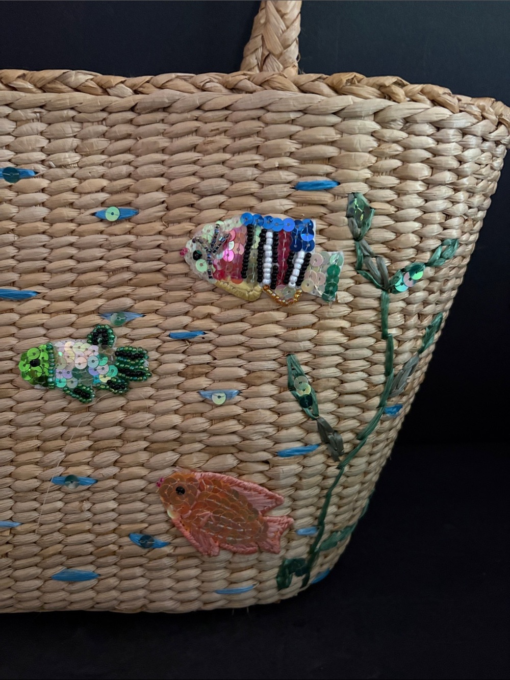 Cappelli Straworld Tropical Fish Sequence Straw Beach Tote/ Purse - Picture 3 of 10